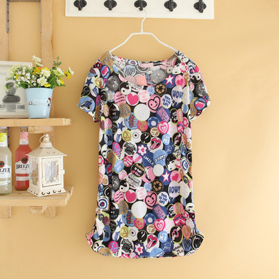 【E-27韓版女裝廠家直銷爆款正價精品夏裝短袖冰絲花色T恤低價批發】價格,廠家,圖片,女式T恤,于都縣衣雪紡服裝行-